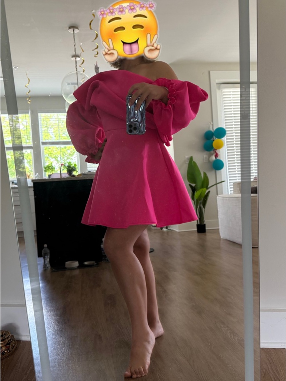 Off-Shoulder Fuchsia Mini Dress